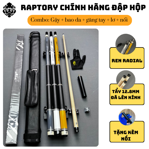 COMBO HÀNG ĐẬP HỘP CHÍNH HÃNG Gậy Bida RAPTORY Cá Nhân [Tặng Kèm nối] – Đầu Tẩy 12.8mm Gậy Bida Chuẩ