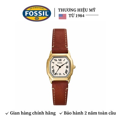 Đồng hồ nữ Fossil HARLOW ES5364, dây da nâu mặt 27MM OCTAGON, 3 kim, máy chạy pin