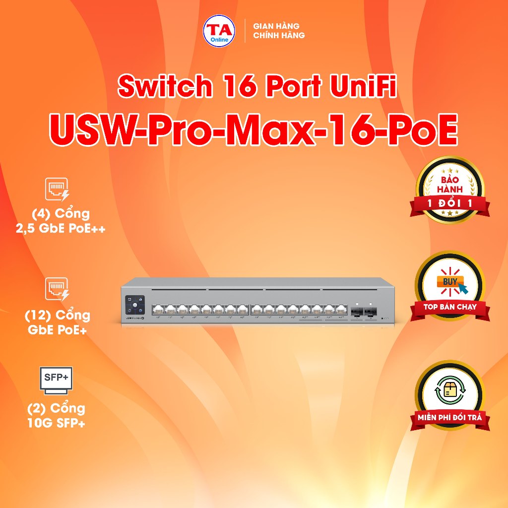 Switch Unifi USW-Pro-Max-16-PoE | 4 Port 2.5GbE PoE++ & 12 Port GbE PoE+ & 2 Port SFP+ | Layer 3