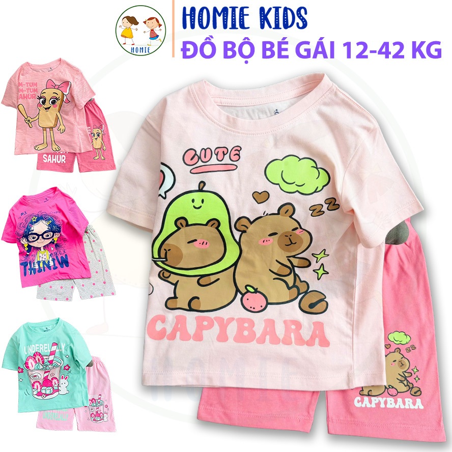 Đồ lửng bé gái size đại 12-42 kg set bộ quần ngố phối áo thun cotton cộc tay in hoạt hình công chúa 