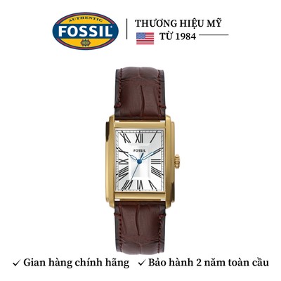 Đồng hồ nam Fossil Carraway  FS6011 dây da màu nâu, mặt chữ nhật 30MM, viền vỏ màu vàng bằng thép không gỉ