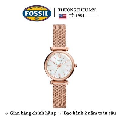 Đồng hồ nữ Fossil Carlie ES4433 dây lưới bằng thép không gỉ màu vàng hồng, mặt 29MM xà cừ
