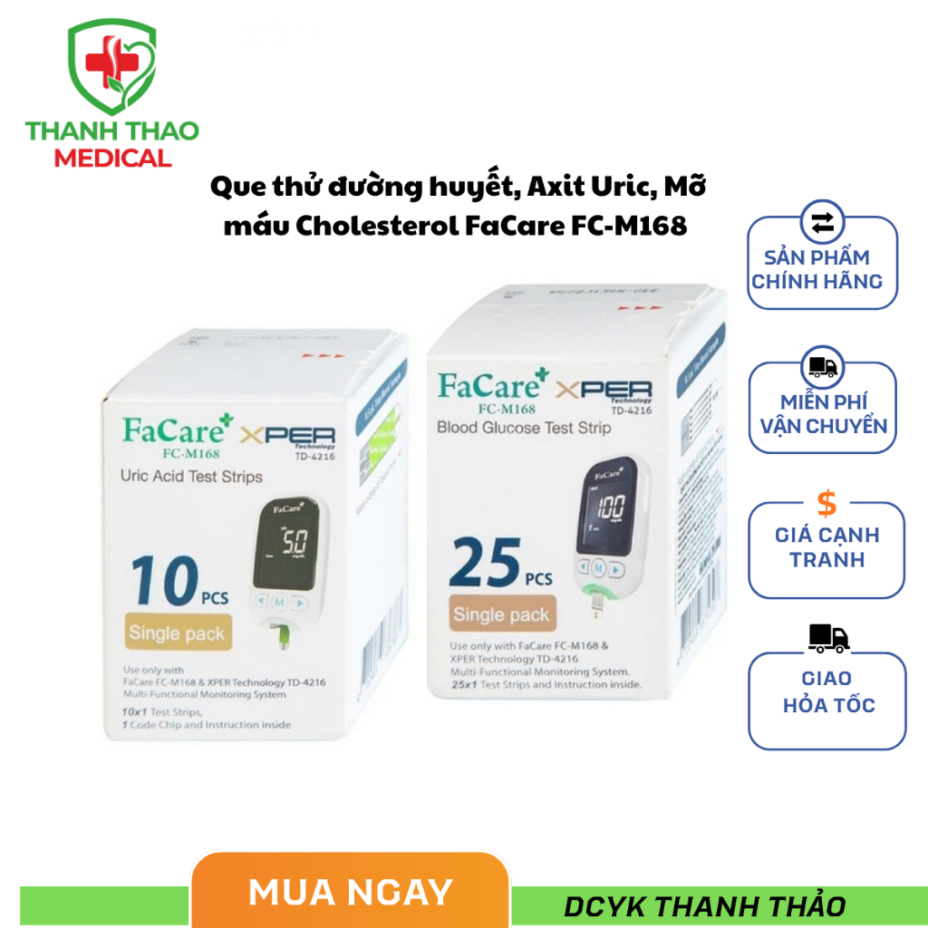 Que thử đường huyết, Axit Uric, Mỡ máu Cholesterol FaCare+ dùng cho máy FaCare+ FC-M168 (TD-4216)