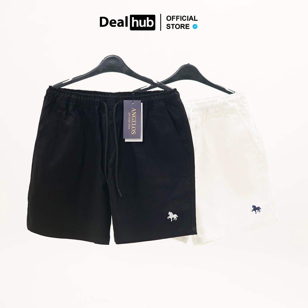 Quần Short Kaki Thêu Ngựa Angelos Basic Lưng Thun Cao Cấp Form Rộng Trên Gối