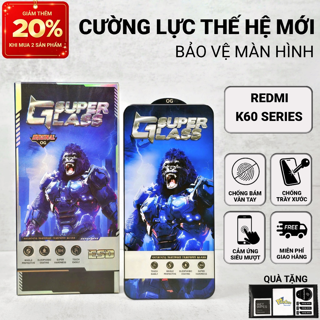 Cường lực Redmi K60, K60 Ultra, K60 Pro 5G Pikacase PREMIUM full màn | Miếng kính dán bảo vệ màn hìn