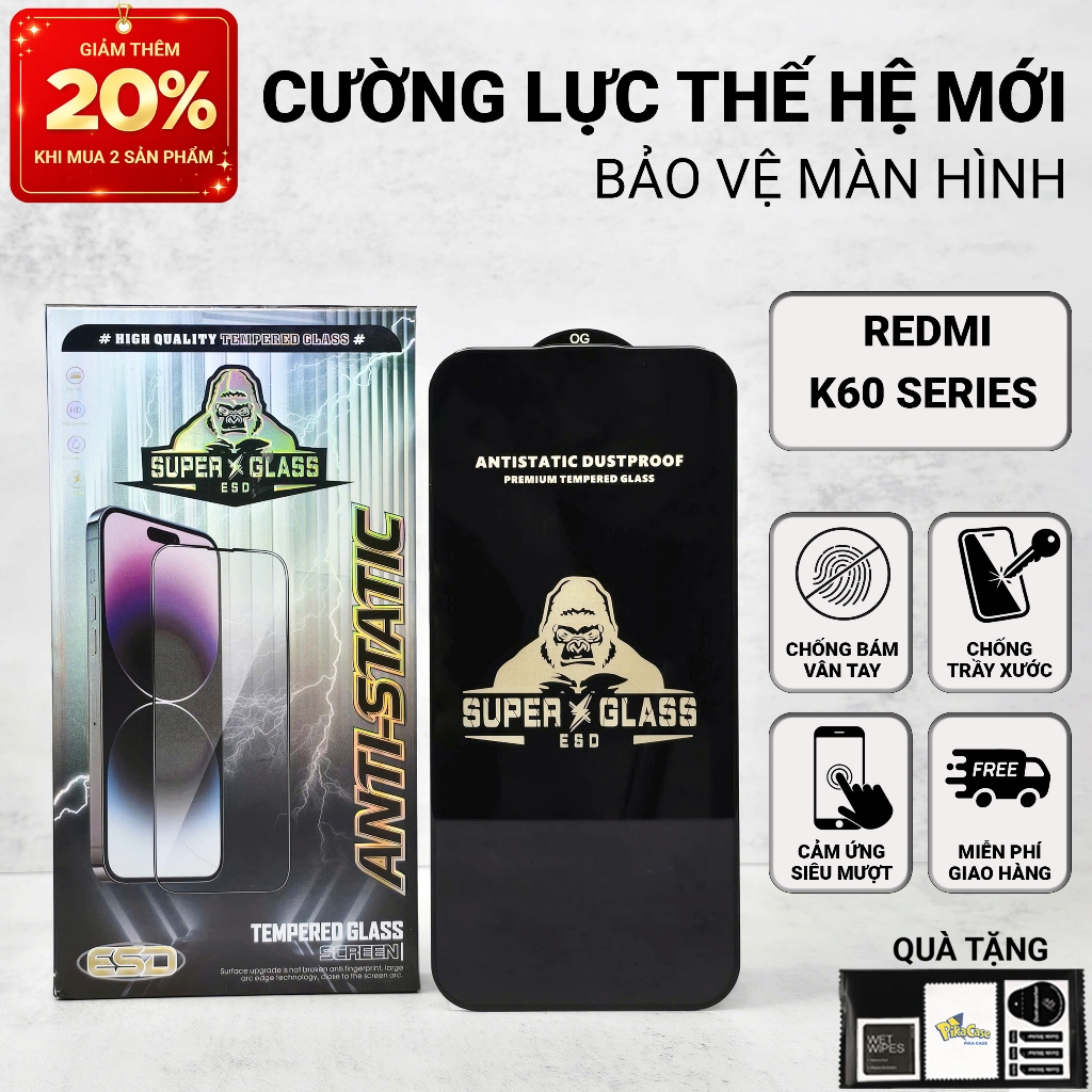 Cường lực Redmi K60, K60 Ultra, K60 Pro 5G Pikacase full màn | Miếng kính dán bảo vệ màn hình cho Re
