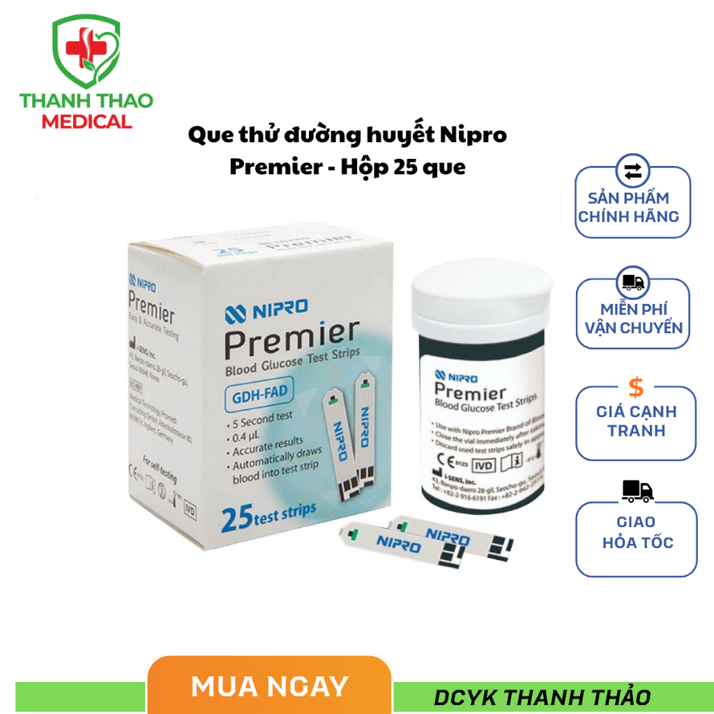 Que thử đường huyết Nipro Premier - Hộp 25 que