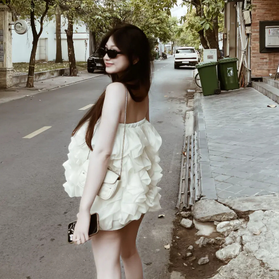 (Sẵn Hàng L1) Áo Quây Tơ Nữ Lượn Sóng Bồng Bềnh Sang Chảnh, Áo Quây Kiểu Xếp Tầng Hàn Quốc BUN222 | BigBuy360 - bigbuy360.vn