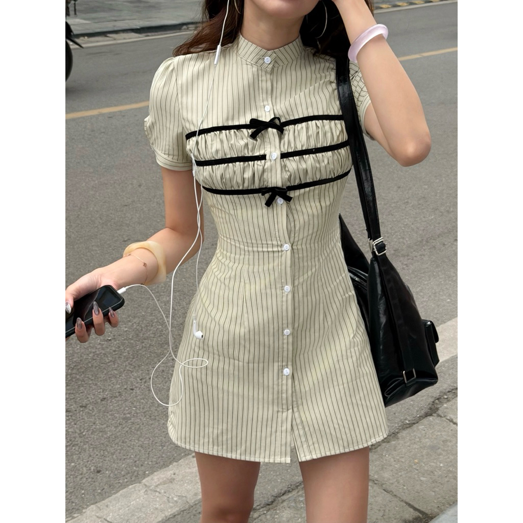 Sugar Crush - Váy kẻ sọc dáng chữ A cổ tàu- Lumie Dress