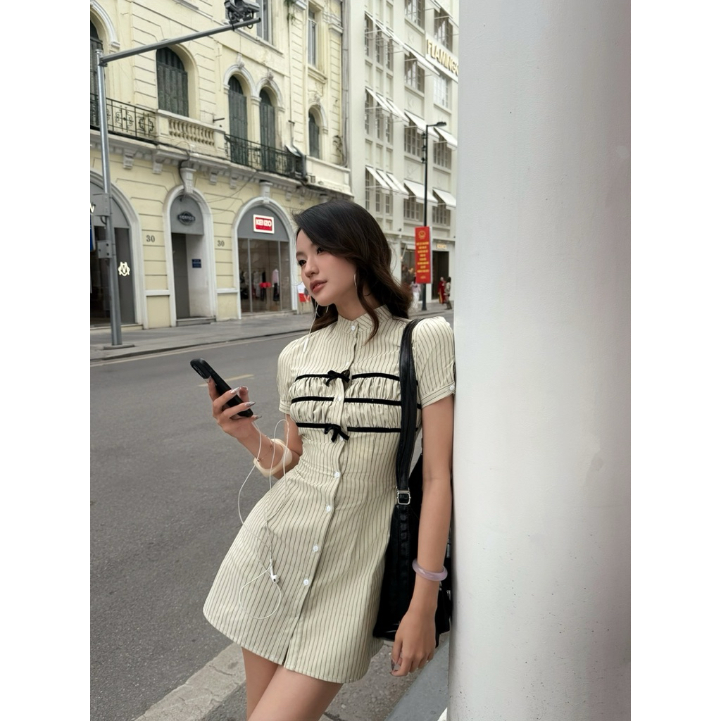 Sugar Crush - Váy kẻ sọc dáng chữ A cổ tàu- Lumie Dress | BigBuy360 - bigbuy360.vn
