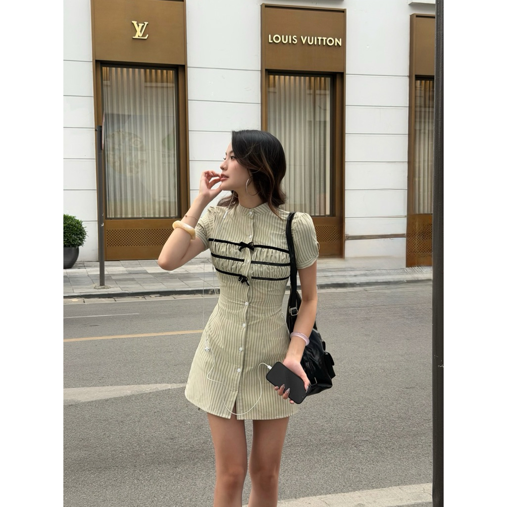 Sugar Crush - Váy kẻ sọc dáng chữ A cổ tàu- Lumie Dress | BigBuy360 - bigbuy360.vn