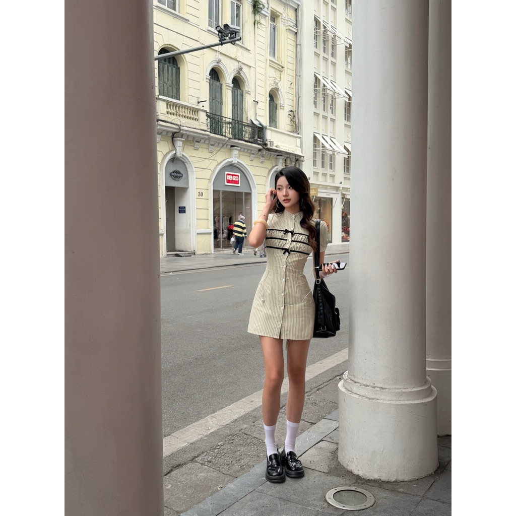 Sugar Crush - Váy kẻ sọc dáng chữ A cổ tàu- Lumie Dress | BigBuy360 - bigbuy360.vn