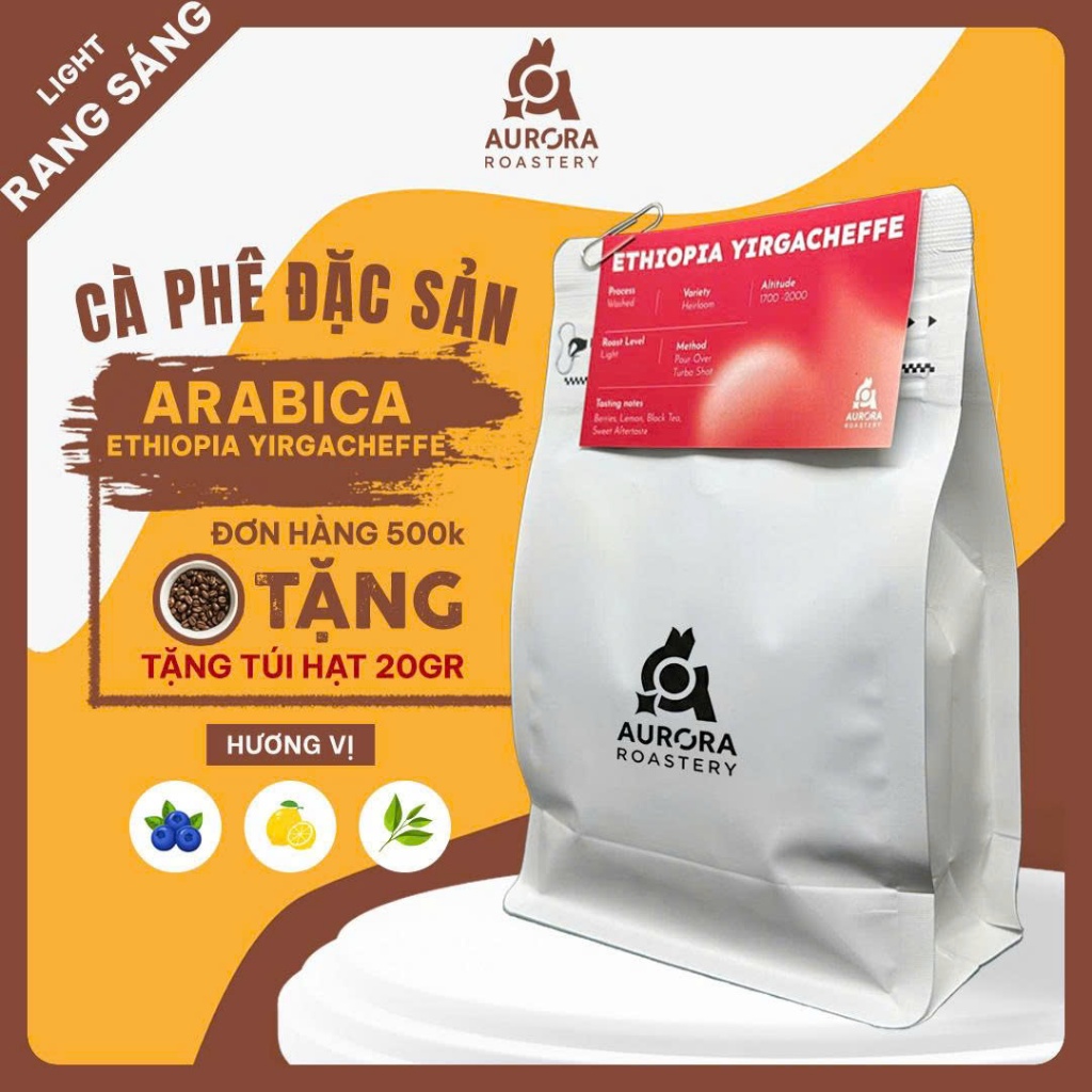 Cà Phê Đặc Sản Ethiopia Yirgacheffe -  Hạt Rang Mộc, Nguyên Chất - Specialty Arabica - Sơ Chế Ướt