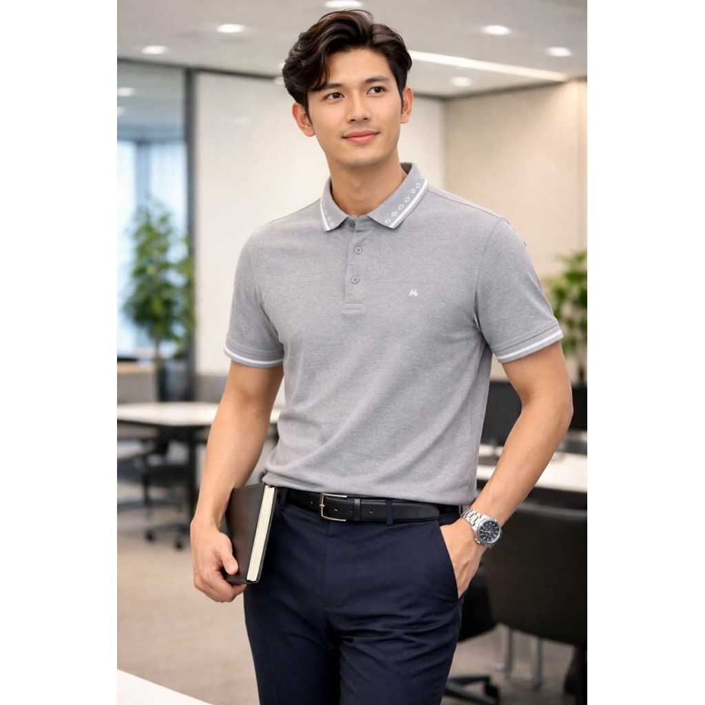 MATAL-Áo polo MATAL MAPL52-form slimfit màu ghi xám