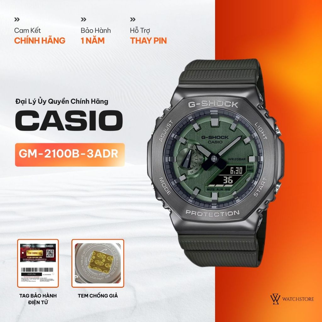 Đồng Hồ Nam Casio G-Shock GM-2100B-3ADR Màu Xanh Mặt Kính Khoáng 44.4mm Dây Đeo Nhựa Khách Nước Chín