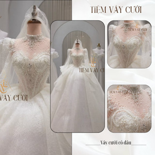 Váy Cưới Làm Lễ, Váy Cưới Cô Dâu, Đầm Cưới Đi Tiệc, Dáng Xoè, Dài Tay, Cúp Ngực, Đính Đá, TVC280