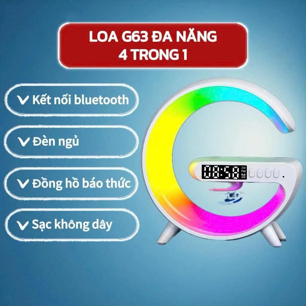 Loa Bluetooth G63, Loa Chữ G Kèm Đồng Hồ Báo Thức, Kết Nối Bluetooth, Đèn Ngủ Đổi Màu, Sạc Điện Thoạ