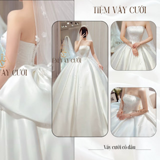 Váy Cưới Làm Lễ, Váy Cưới Cô Dâu, Đầm Cưới Cao Cấp, Cúp Ngực, Ngọc Trai, Phi, Bồng Bềnh, TVC252