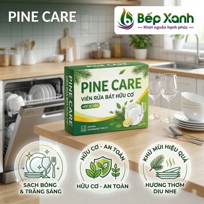 Viên rửa bát Pine Care Hữu Cơ Organic (Hộp 30 viên) - Tẩy sạch dầu mỡ, khử mùi hiệu quả, an toàn cho máy