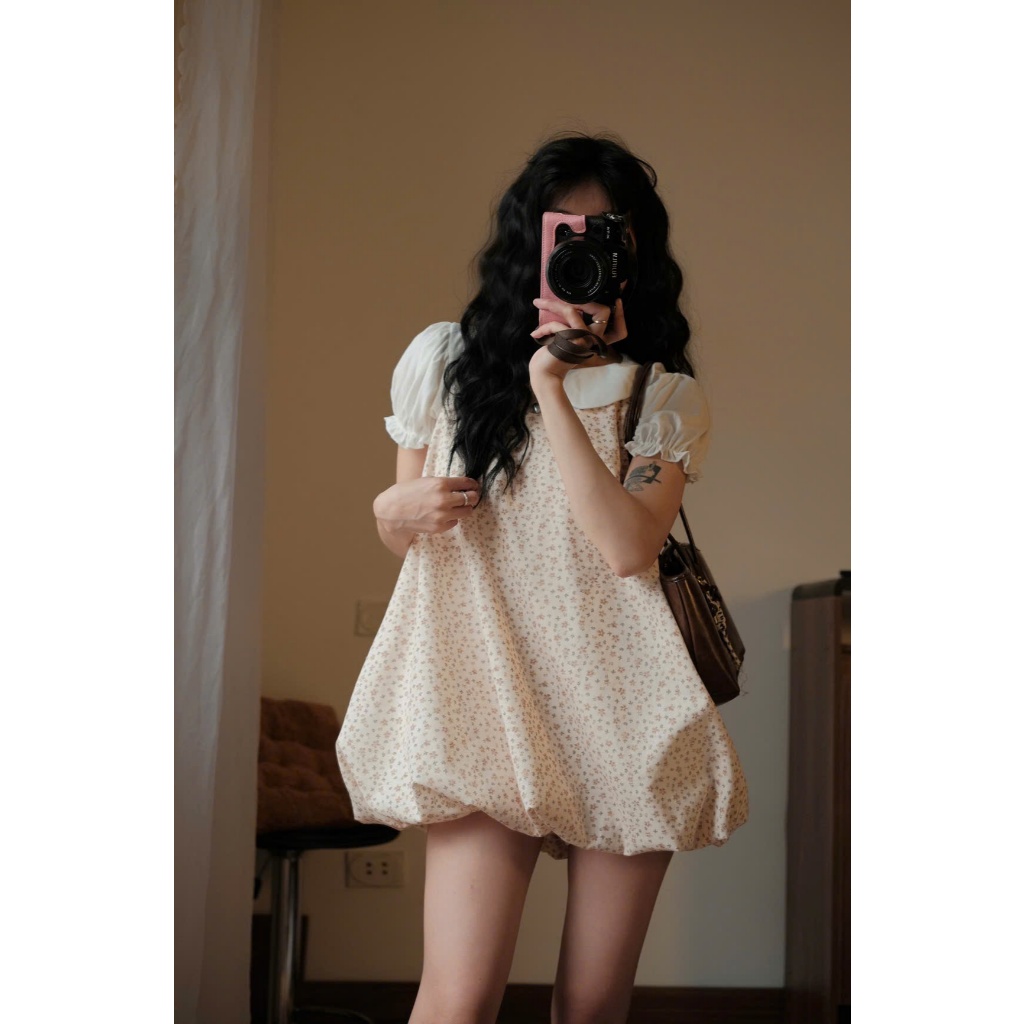 Váy bí dáng phồng Hari chất vải linen họa tiết Bi , Hoa nhí xinh xắn vintage Floral Bubble Dress Dành cho nữ | BigBuy360 - bigbuy360.vn