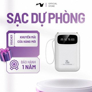 Pin Sạc Dự Phòng Mini 20000mAh Chính Hãng, 4 Dây Sạc Tích Hợp iPhone Android, Tặng Kèm Cáp Sạc Pin