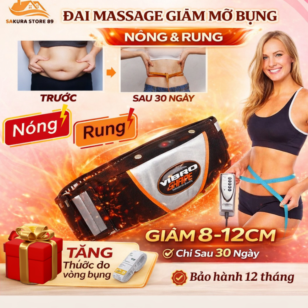 (Hàng Loại 1) Đai massage giảm mỡ Vibro, máy massage rung nóng giảm mỡ toàn thân dành cho nam nữ
