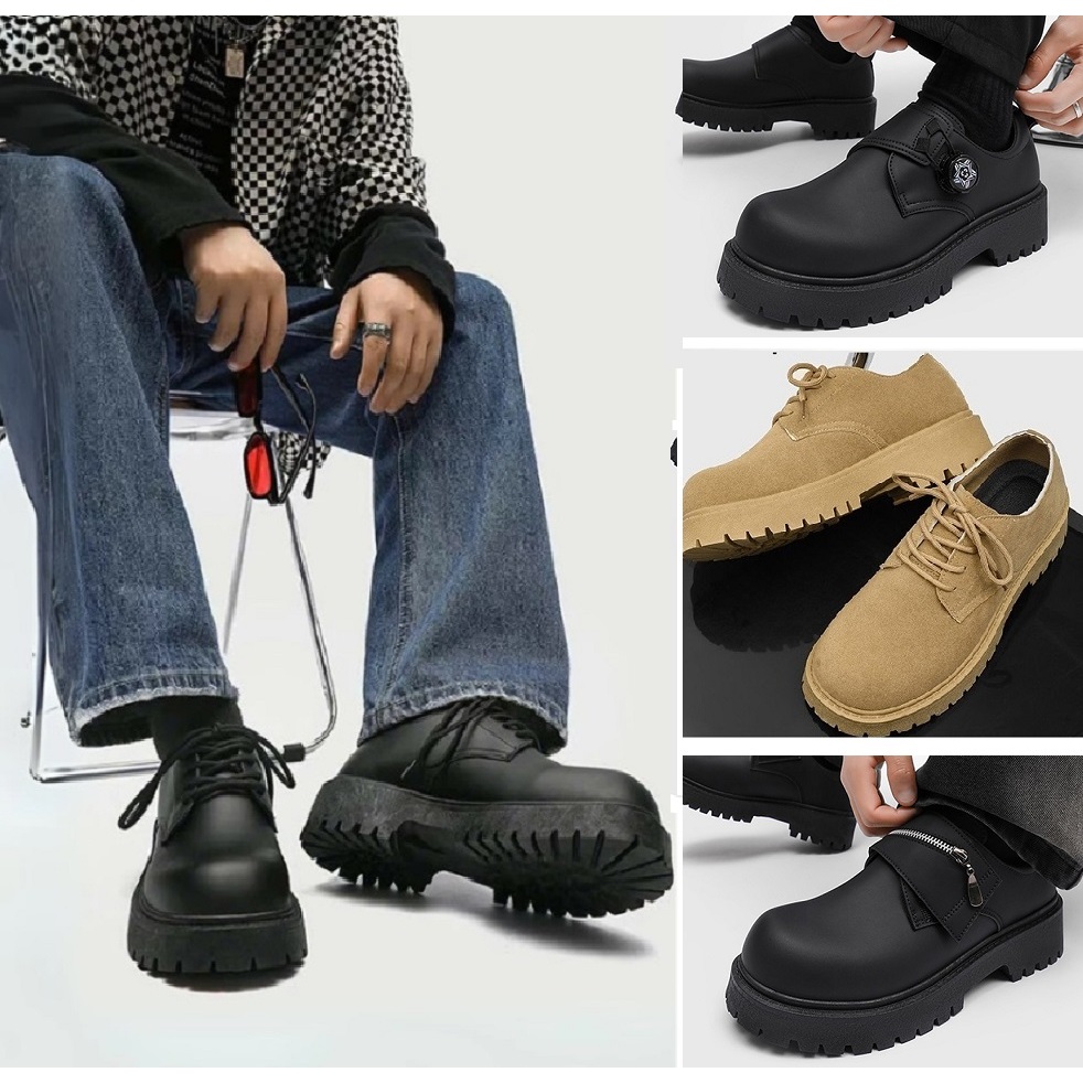 Giày boot nam cột dây cổ ngắn oxford nam cổ thấp chunky derby giày tây nam cao cấp khoá nút xoay quai dán cá tính SM0027