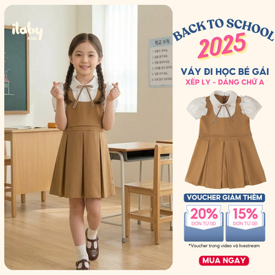 Váy bé gái ILABY dáng đồng phục Hàn Quốc phối sơ mi tay bồng xinh xắn, lịch sự đi học [3239]