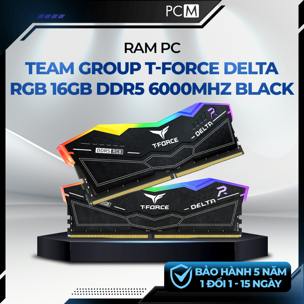 Ram PC Team Group T-Force Delta RGB 16GB DDR5 6000MHz Black | FF3D516G6000HC38J01| RAM DDR5 RGB