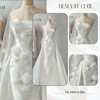 Váy Cưới Đi Bàn, Váy Cưới Cô Dâu, Đầm Cưới Đuôi Cá, Cúp Ngực, Dáng Ôm, Tà Rời, TVC108