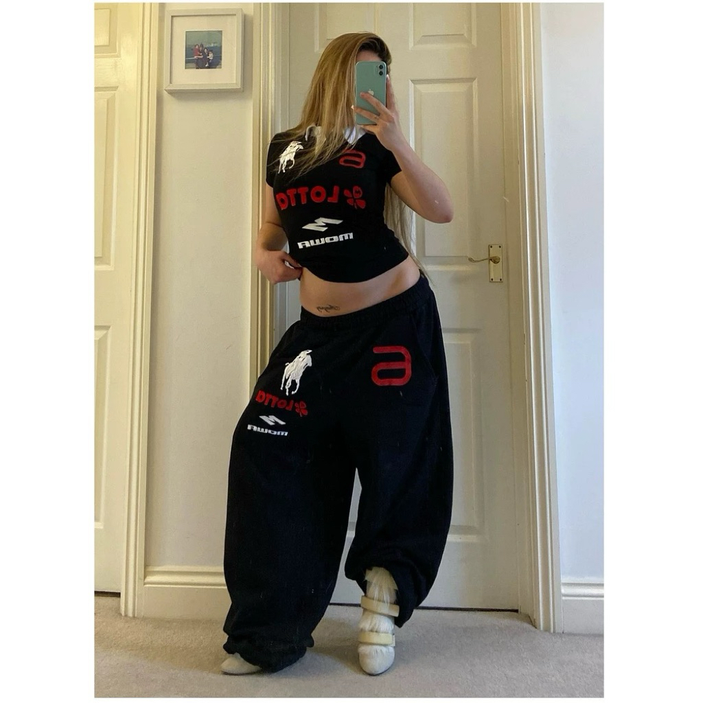 Angel War Horse Embroidered Baggy Sweatpants
