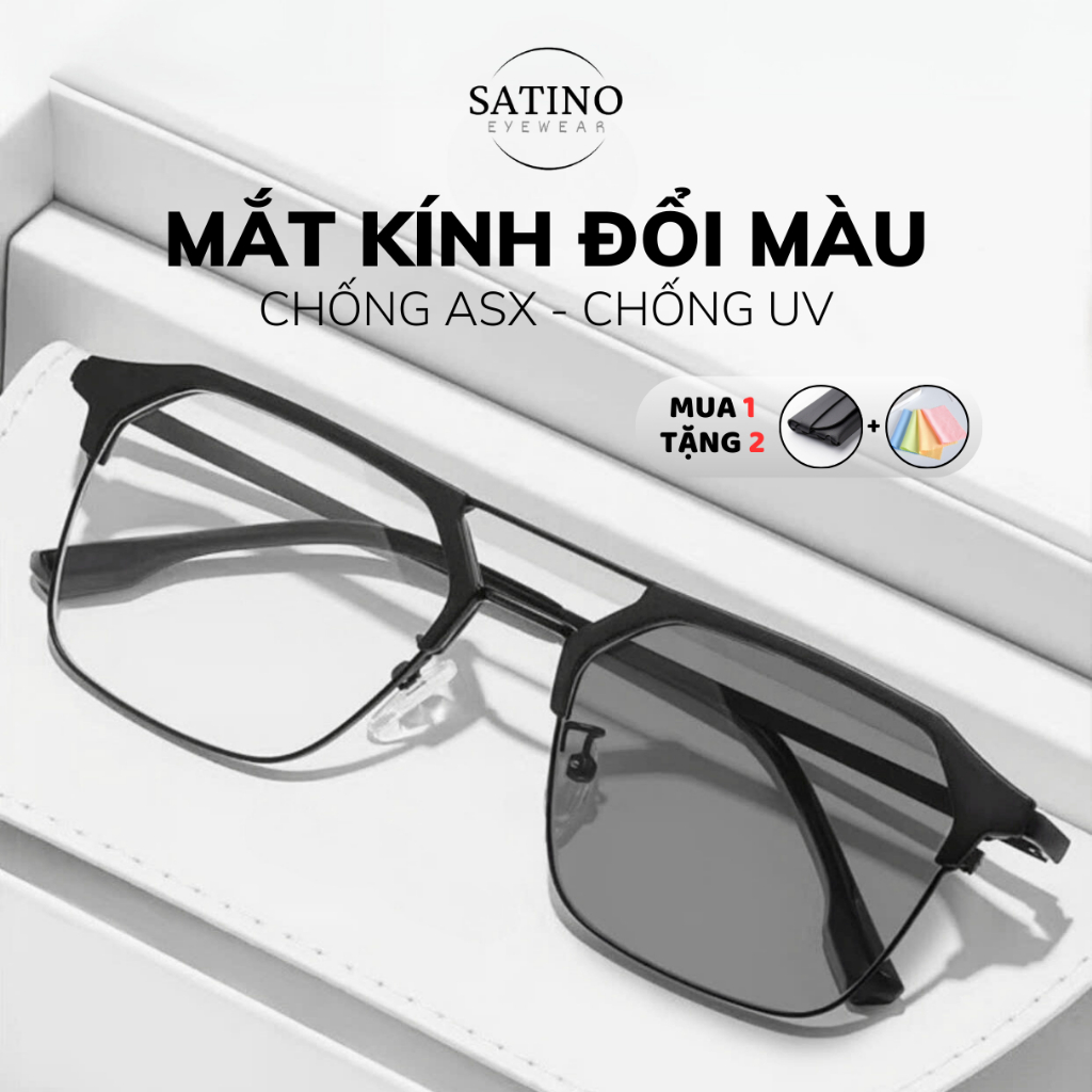 Mắt kính nam vuông ngầu SATINO đổi màu chống ánh sáng xanh tia uv kim loại phối nhựa cao cấp phong cách hàn quốc S11