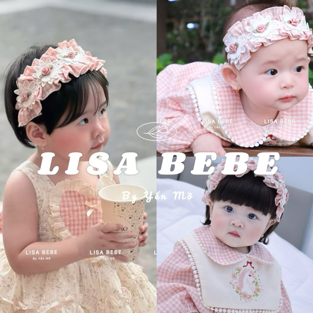 Cài(bờm) ,turban lovita họa tiết hoa tone hồng cho bé gái