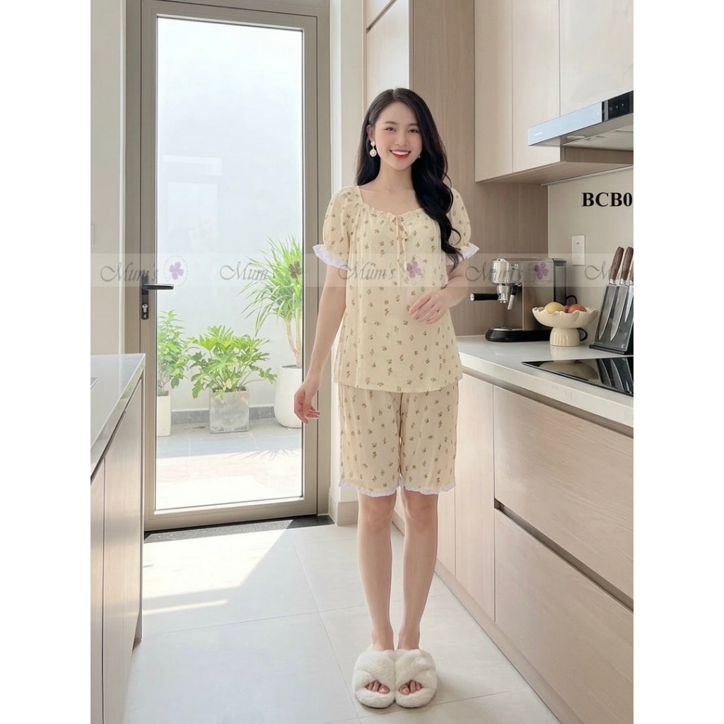 Đồ bộ bầu và sau sinh Mum's Shop BCB054 bộ đũi be chất đũi lạnh mẹ bầu mặc mùa hè cực mát