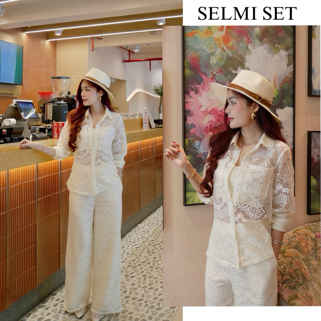 SELMI SET- Set ren dệt dài tay quần dài suông - ELVES DESIGN