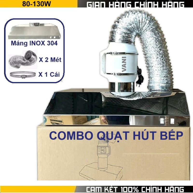 Combo Máng Hút Mùi Inox và Quạt Thông Gió HF150 Và HF200