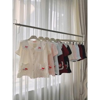 Bộ Pyjama Cộc Đùi Cổ Đính Nơ Túi Cham Mèo Chất Vải Đũi Mềm Mặc Nhà Mịn Mát (size 40-60 kg)