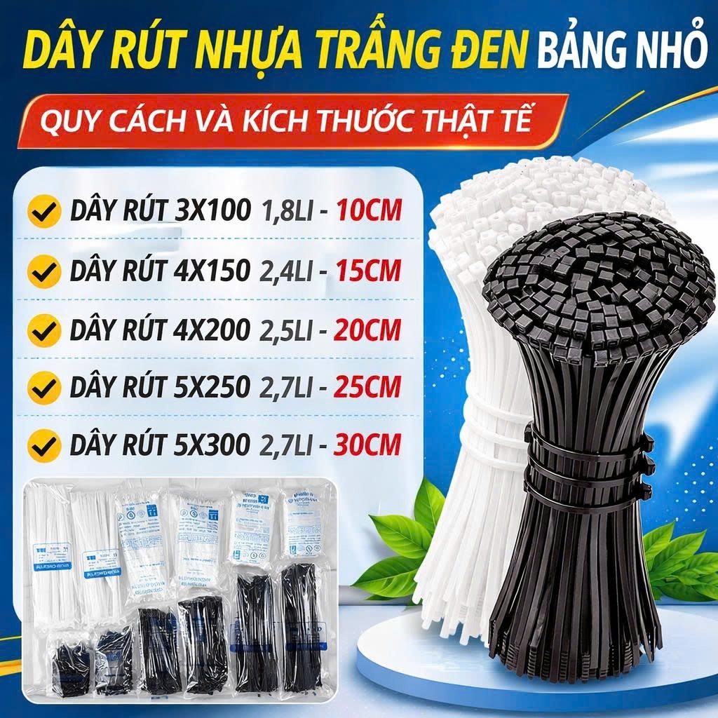 Combo 5 Bịch Dây Rút Nhựa 2 Tấc Bảng Nhỏ 70 Sợi