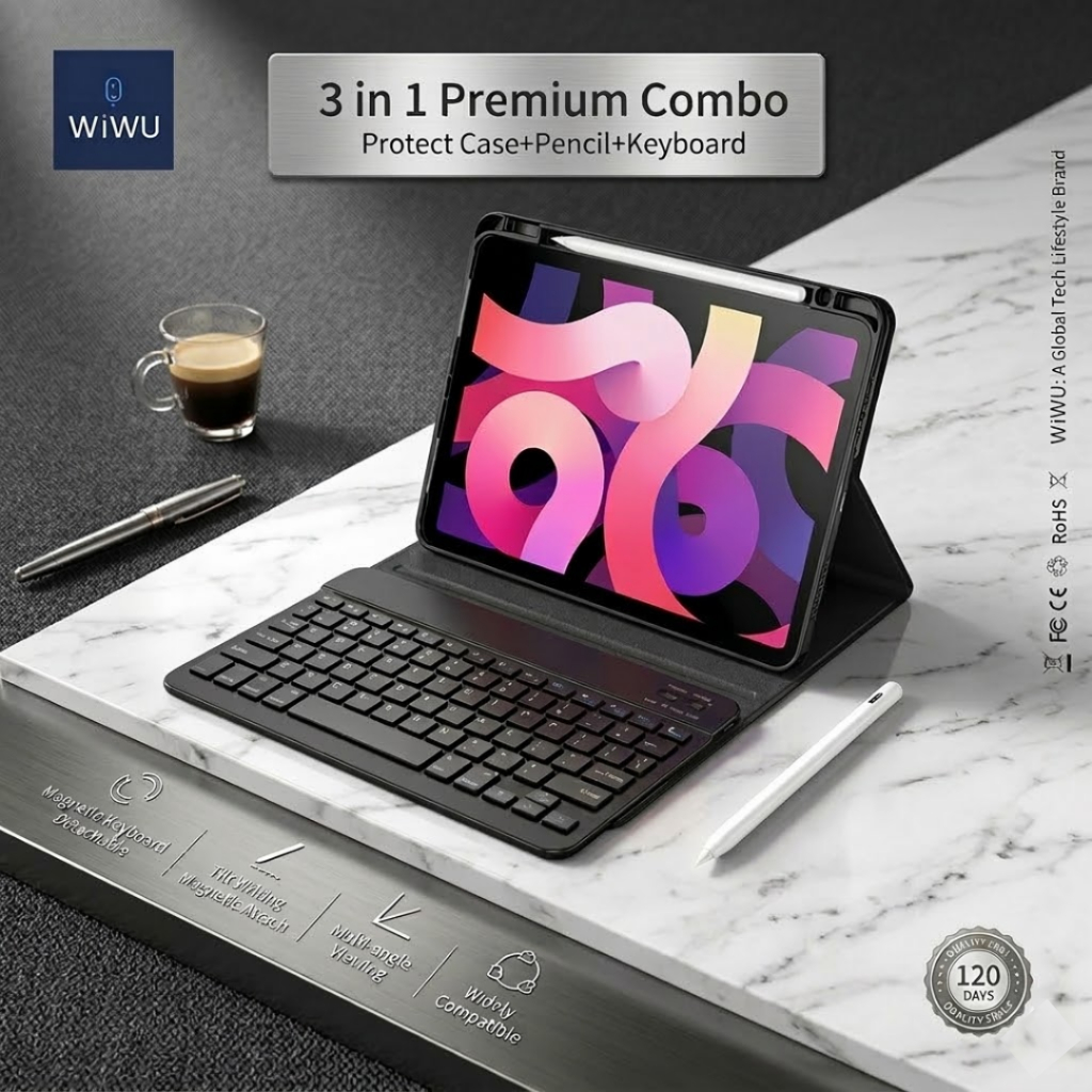 Bao da Bàn phím tặng Bút cảm ứng WiWU 3 in 1 Combo Keyboard MK-006 cho iPad Pro 11 inch / Air 4/ 5/ 
