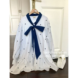 Váy nhún bèo form rộng phối nơ cổ JIWA XIANXIAN tiểu thư dễ thương phong cách Hàn