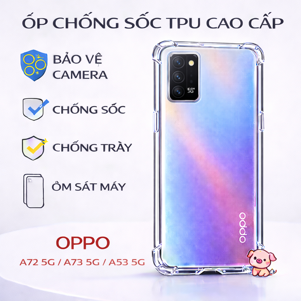 Ốp lưng chống sốc OPPO A72 5G / A73 5G / A53 5G trong suốt, silicon, bảo vệ camera-HEKON