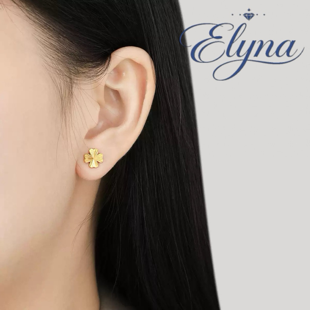 Bông Tai Titan Cỏ Bốn Lá Laser Thời Trang |Elyna Jewelry