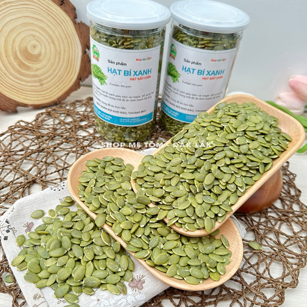 Nhân hạt bí xanh loại ngon (sấy chín hoặc sống) dùng ăn liền hoặc làm sữa (có xuất hóa đơn công ty đầy đủ)
