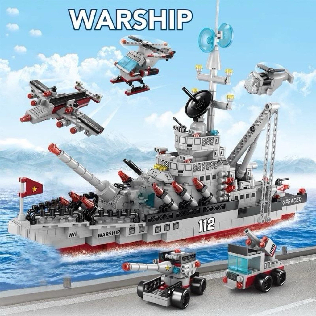 [Xếp Hình Tàu Warship 651 Chi Tiết] Bộ Lắp Ráp Mô Hình Tàu Radar Xe Mini Và Nhân Vật – Đồ Chơi Lắp G