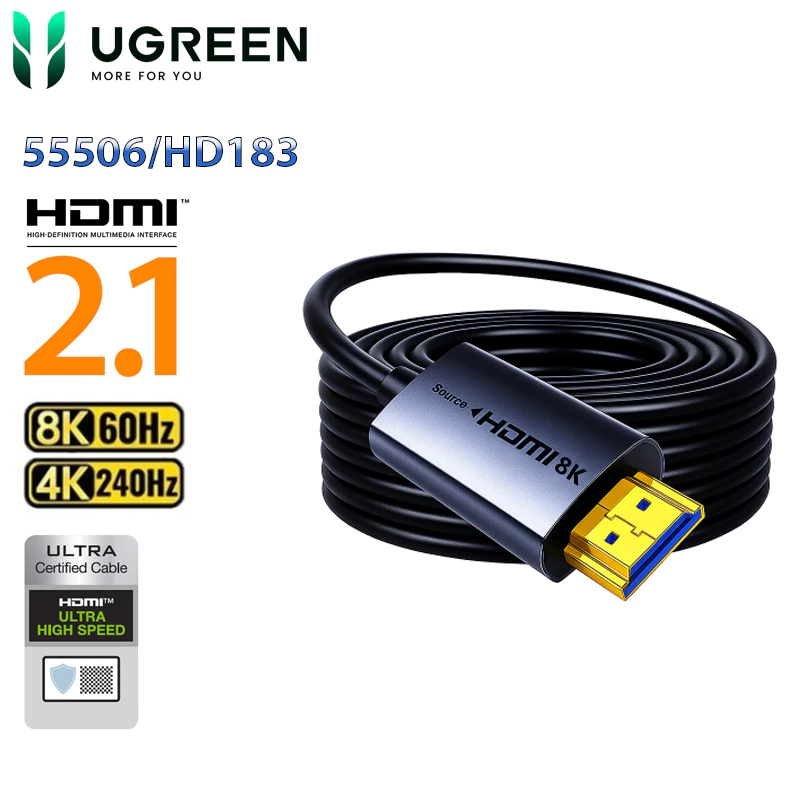 Cáp HDMI Sợi Quang 2.1 8K@60Hz 4K@240Hz 2K@240Hz Ugreen AOC HD183 55504 48Gbps HDCP eARC HDR