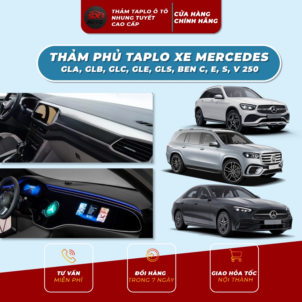 Thảm taplo nhung tuyết xe MERCEDES GLC, C, E200, C200, S450, C300, V250, BENZ SPRINTER