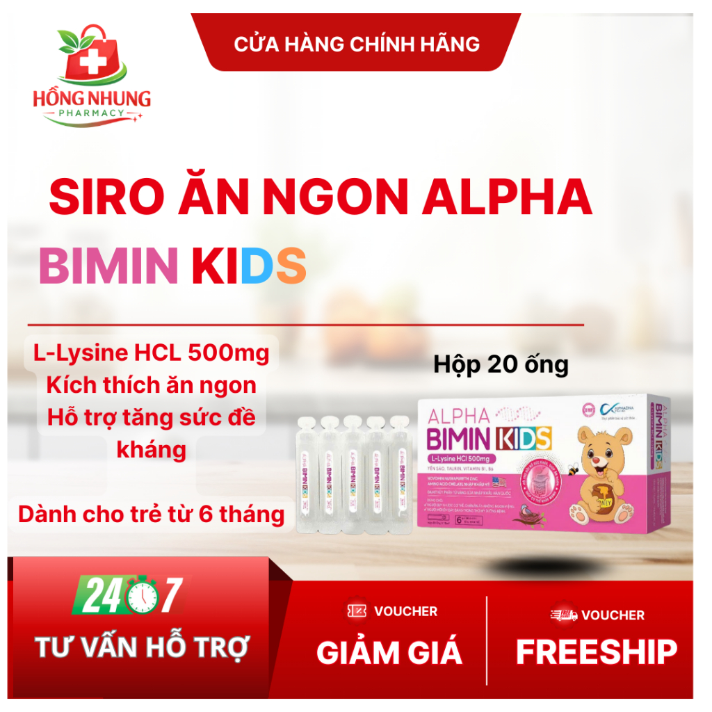 Siro ăn ngon Alpha Bimin Kids Lysine 500mg Kích Thích Ăn Ngon Cho Trẻ  Tăng Sức Đề Kháng Hộp 20 Ống