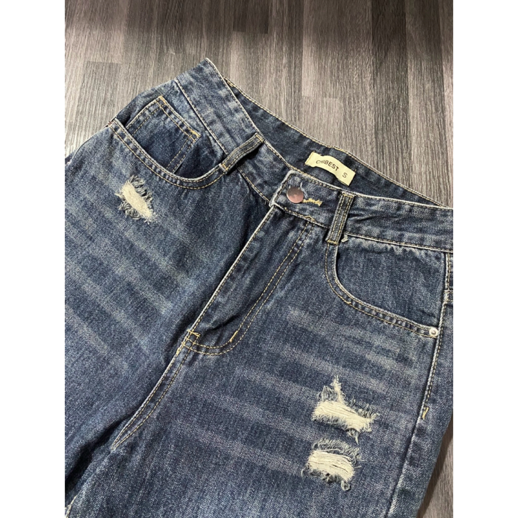 New CHIBEST - quần jean nữ dáng baggy nâng cao, màu xanh retro (Size S)