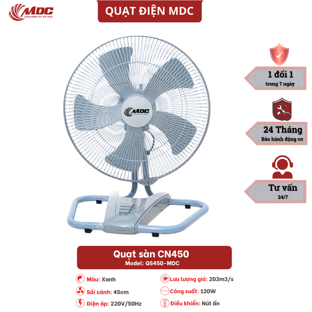 Quạt sàn, quạt chân quỳ, quạt công nghiệp, quạt điện MDC - QS450 MDC ( bảo hành 24 tháng )