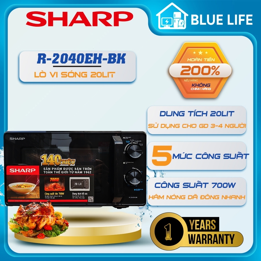 Lò Vi Sóng Sharp R-2040EH-BK, Công Suất 700w - Khoang Lò 20Lit, Hàng Chính Hãng